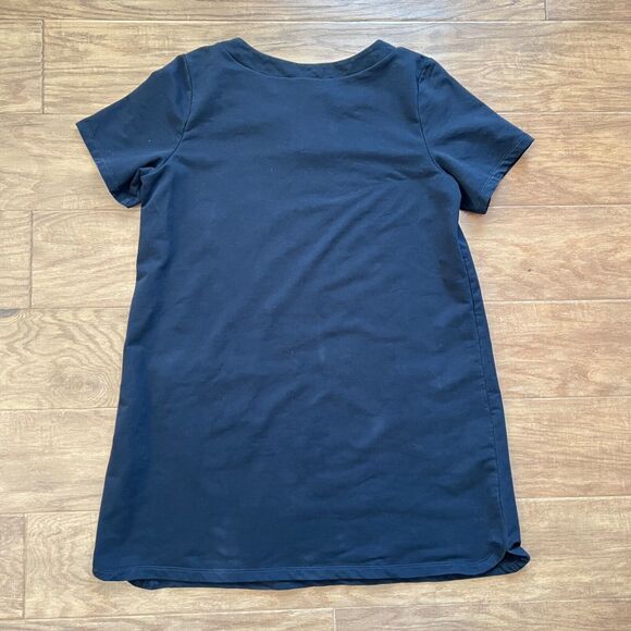 Susan Graver Weekend Dress Size L Black French Terry Short Sleeve Split Neck - Picture 2 of 7